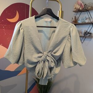 Altar'd State Olive Green Sleeve Blouse with Tie Front